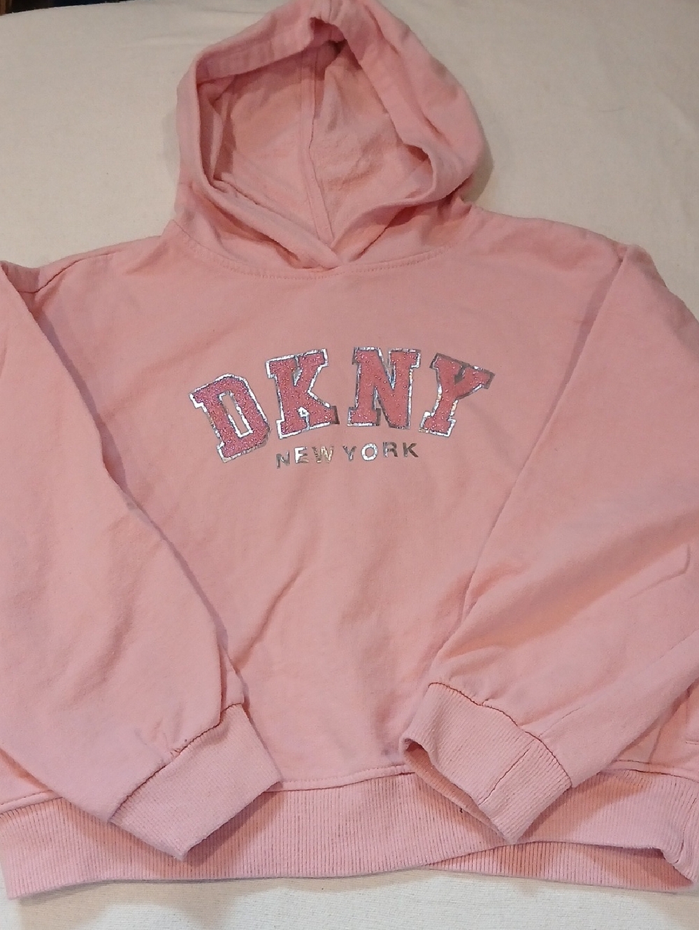DKNY Lightweight Pink Logo Pullover Hoodie